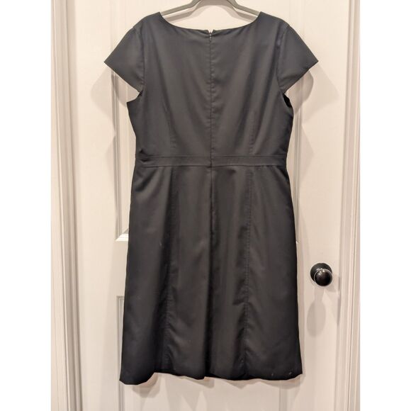 Ann Taylor Sheath Dress Navy Blue Pintuck Square Neck Cap Sleeve Size 16 - Picture 2 of 6